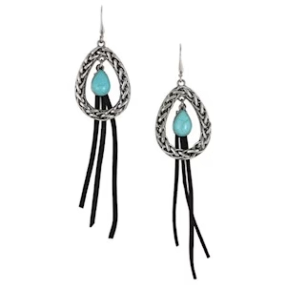 Justin‎ Silver Teardrop and Suede Fringe Drop Earrings NWT